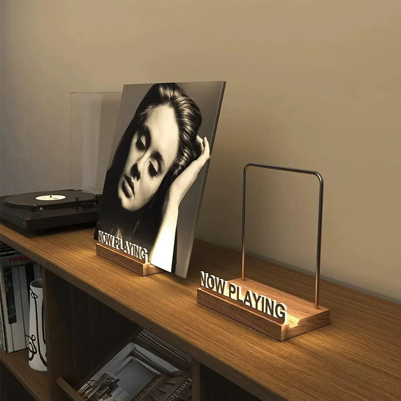 Wooden Vinyl Record Stand - Desktop Album Display Office Decor