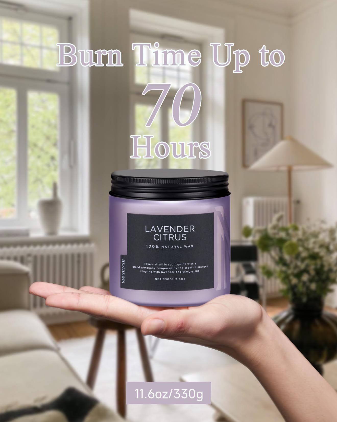M&SENSE Summer's Night Home Scented Candles, 11.6oz Natural Soy Wax 70 Hrs | Long Lasting