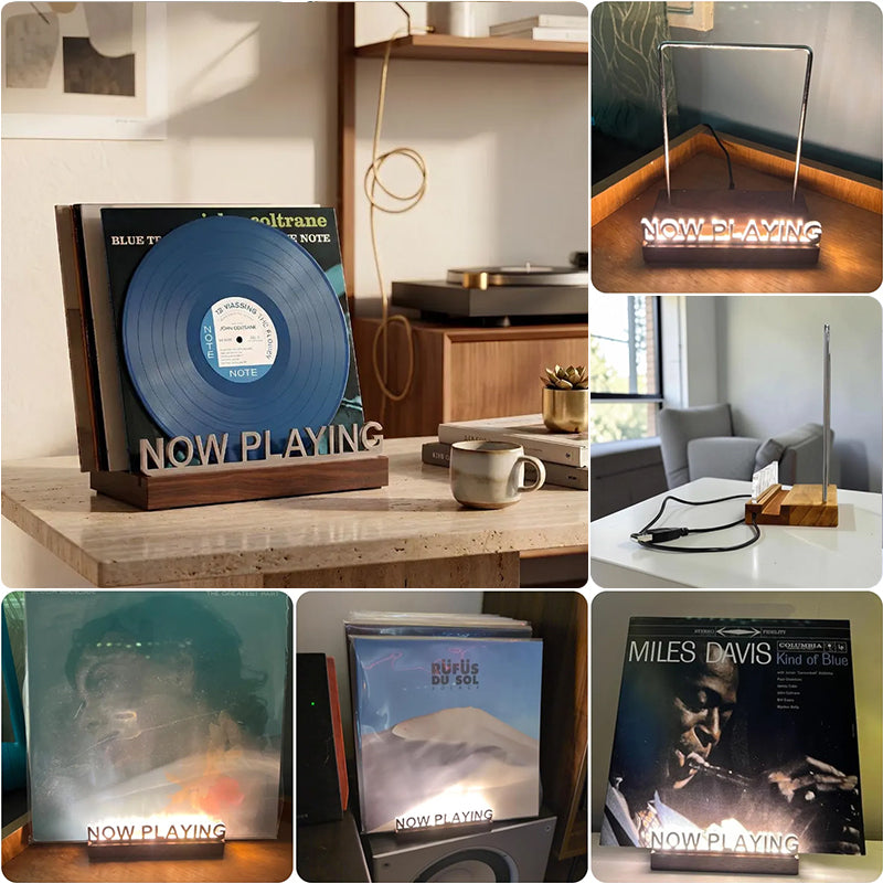 Wooden Vinyl Record Stand - Desktop Album Display Office Decor