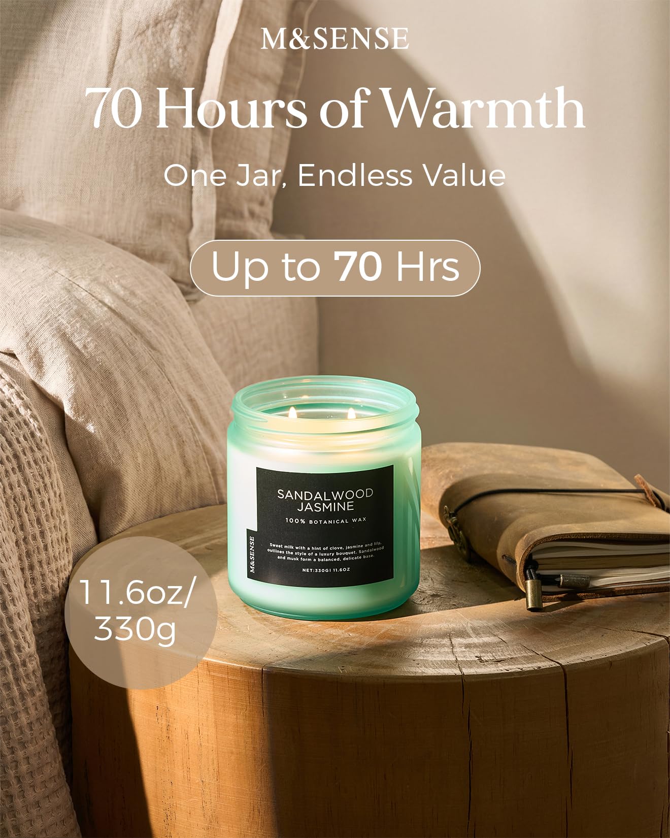 M&SENSE Summer's Night Home Scented Candles, 11.6oz Natural Soy Wax 70 Hrs | Long Lasting