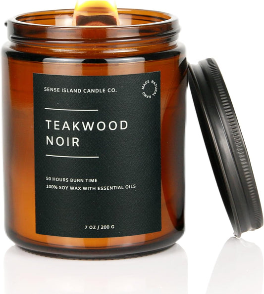Teakwood Noir Mahogany Crackling Wood Wick Candle