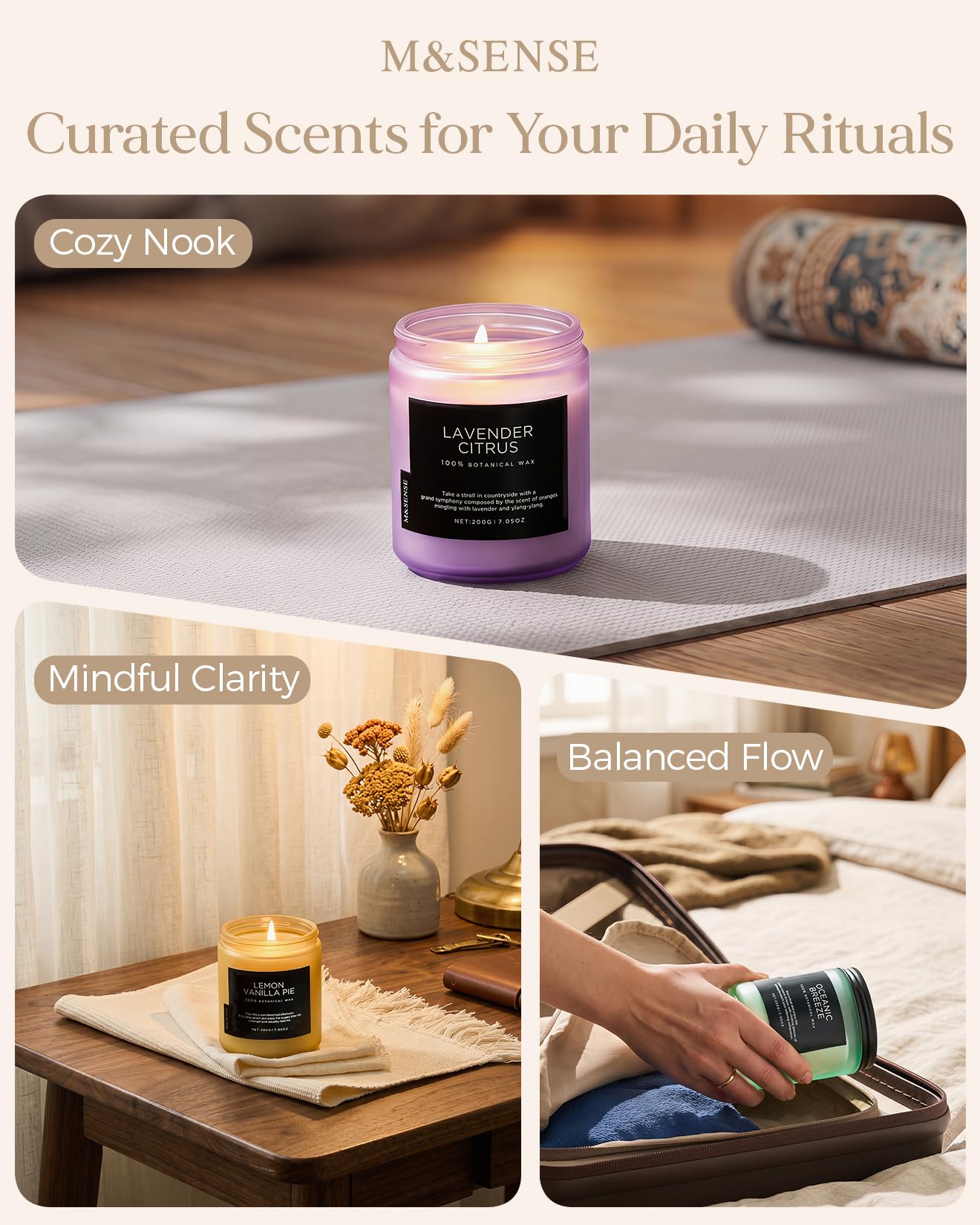 M&SENSE Summer's Night Home Scented Candles, 11.6oz Natural Soy Wax 70 Hrs | Long Lasting
