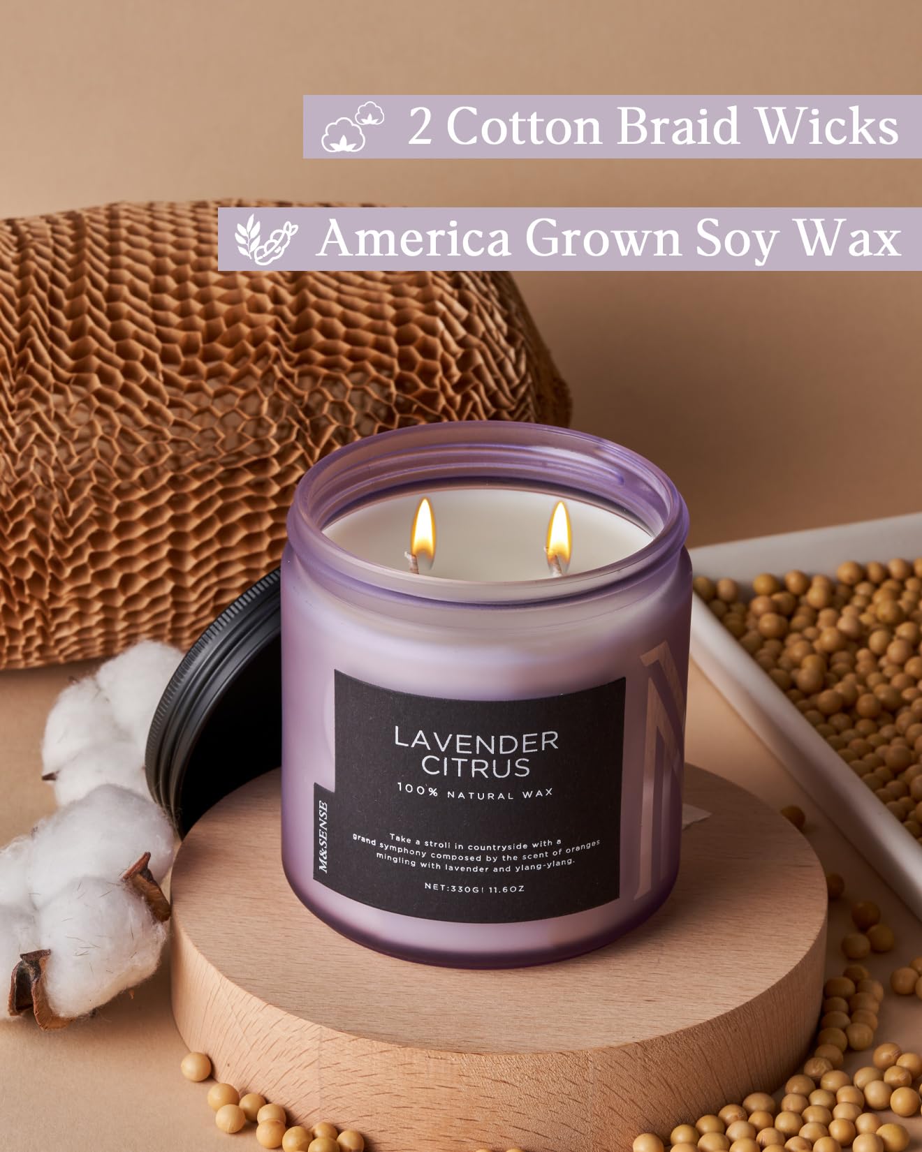 M&SENSE Summer's Night Home Scented Candles, 11.6oz Natural Soy Wax 70 Hrs | Long Lasting