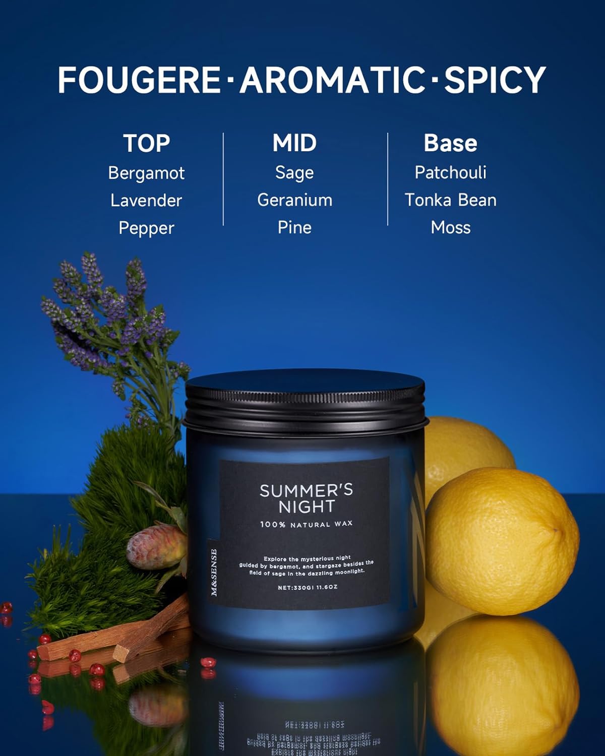 M&SENSE Summer's Night Home Scented Candles, 11.6oz Natural Soy Wax 70 Hrs | Long Lasting