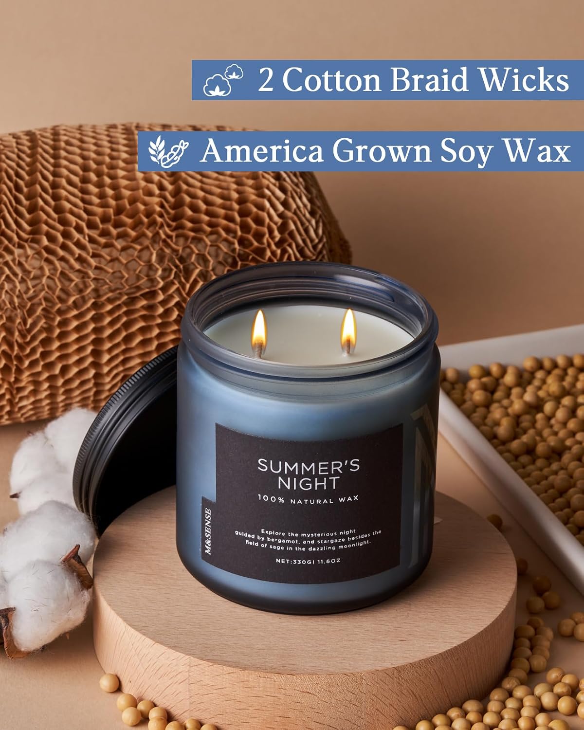 M&SENSE Summer's Night Home Scented Candles, 11.6oz Natural Soy Wax 70 Hrs | Long Lasting