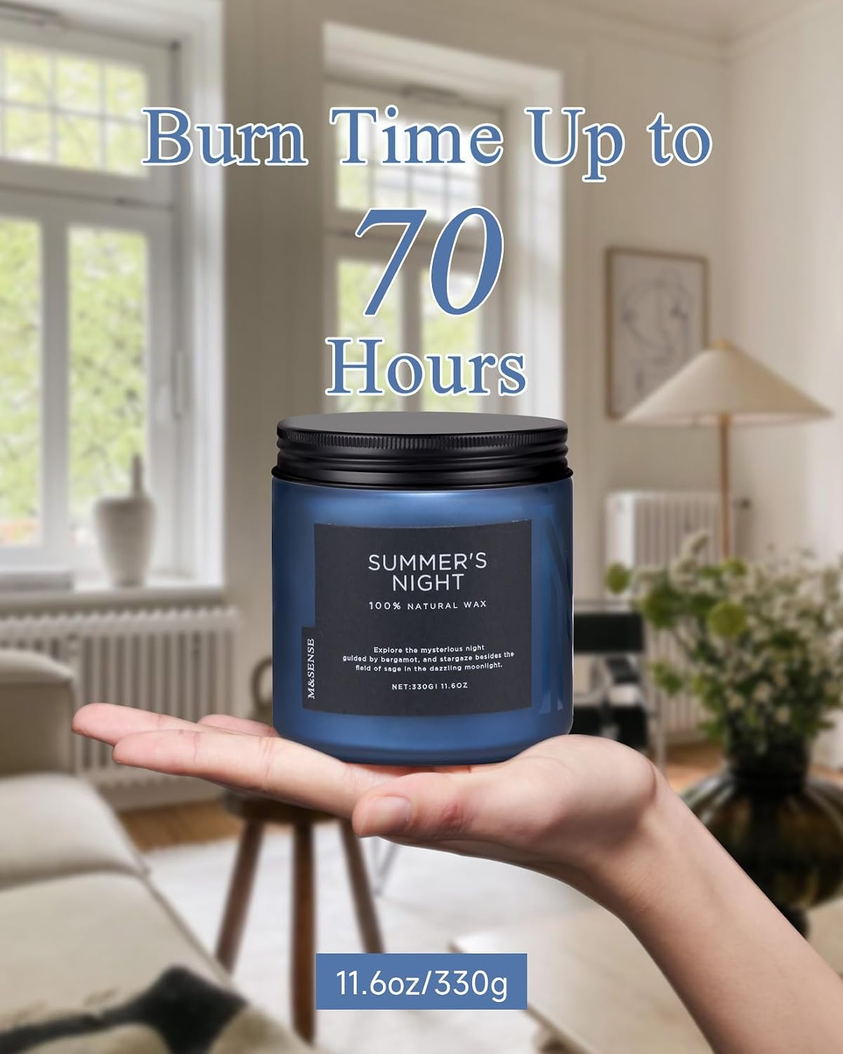 M&SENSE Summer's Night Home Scented Candles, 11.6oz Natural Soy Wax 70 Hrs | Long Lasting