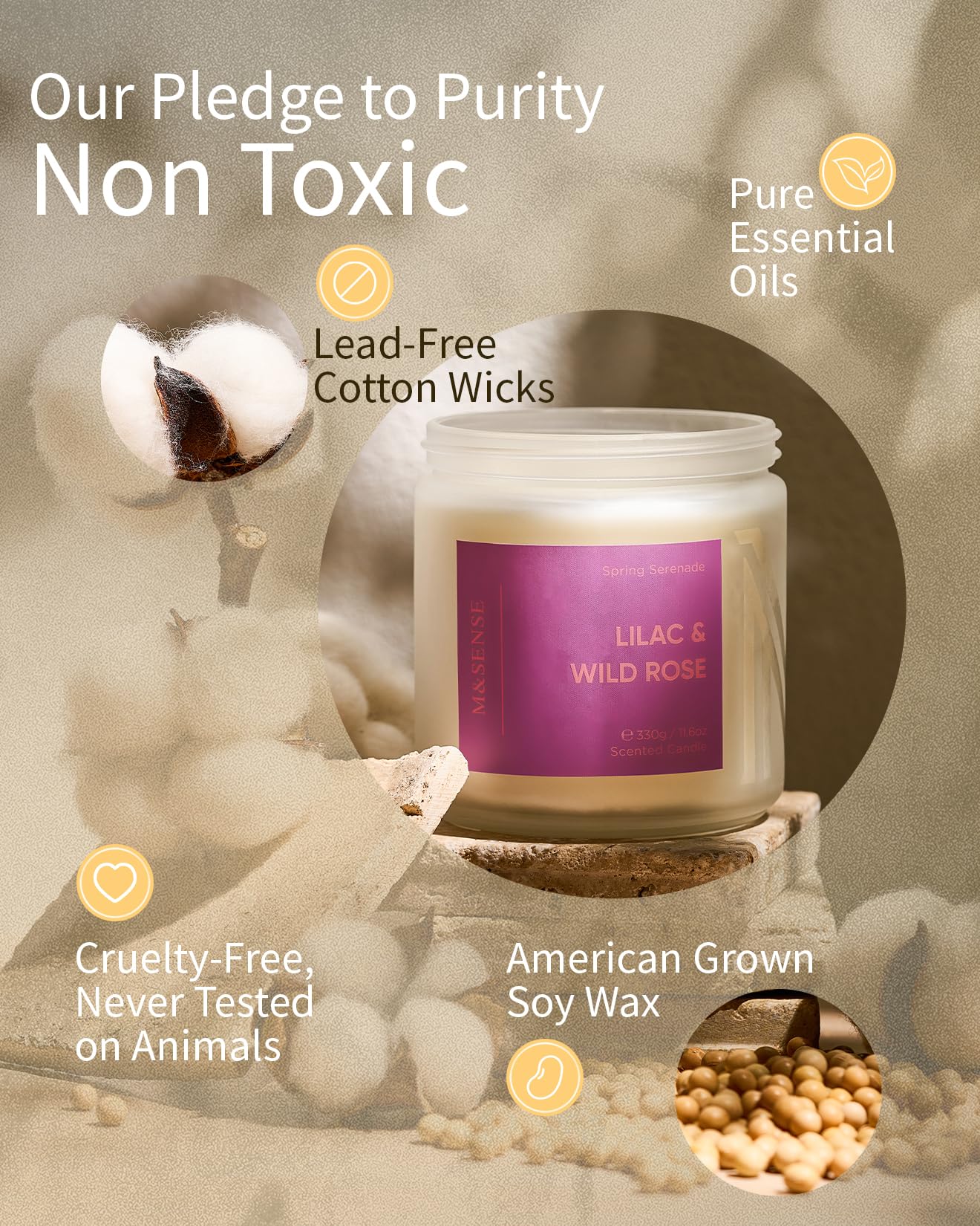 M&SENSE Summer's Night Home Scented Candles, 11.6oz Natural Soy Wax 70 Hrs | Long Lasting