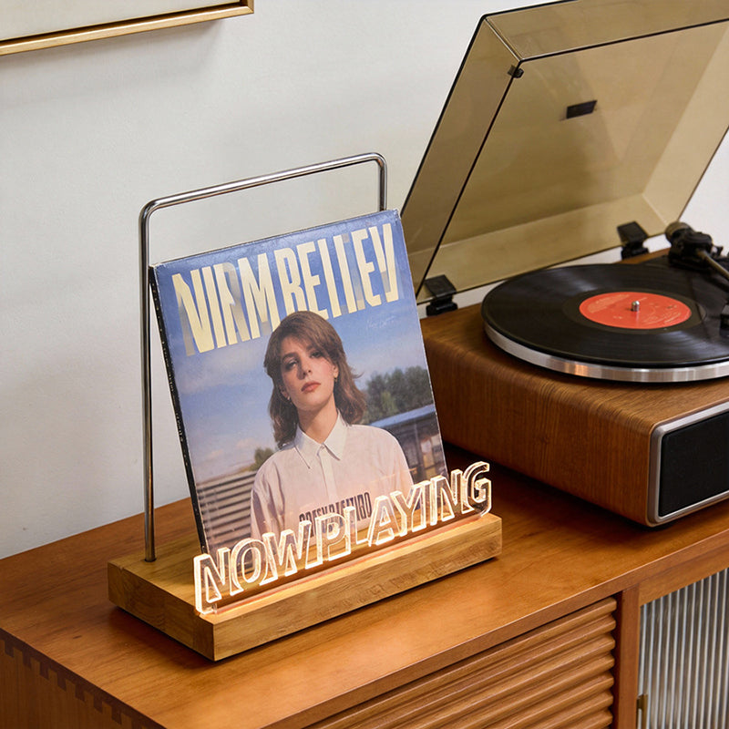 Wooden Vinyl Record Stand - Desktop Album Display Office Decor